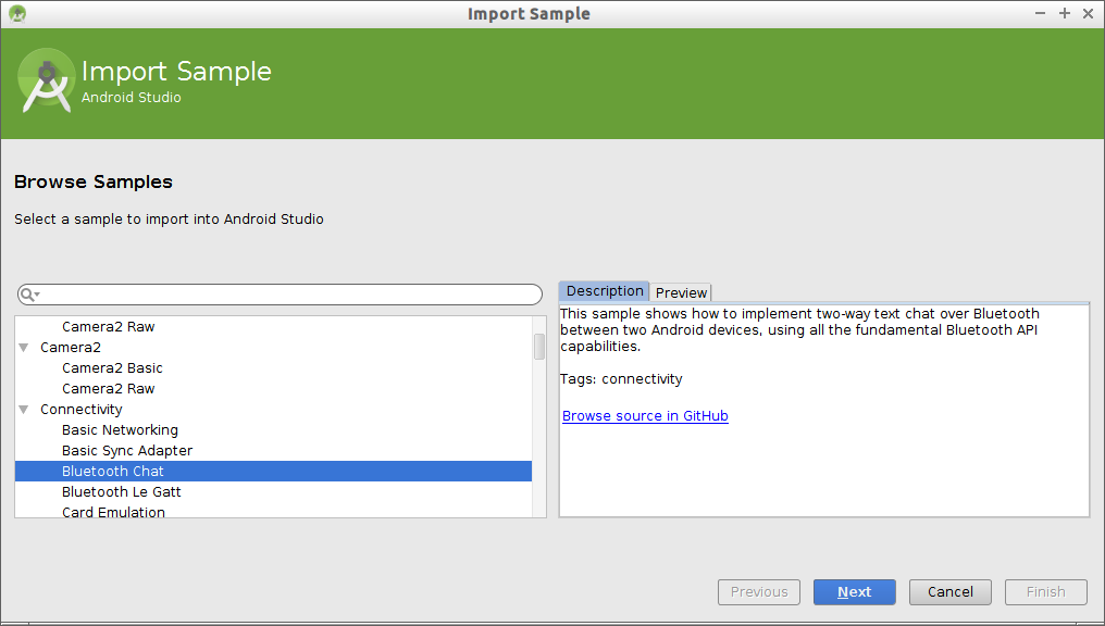 Androider Import Android code sample of BluetoothChat to Android Studio