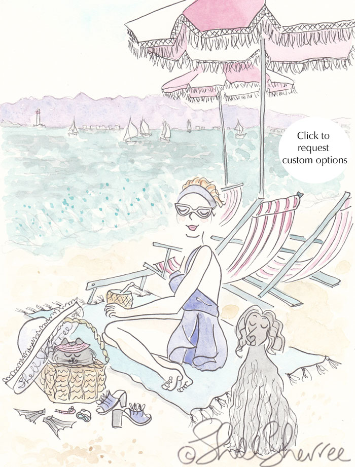 Beach Babes fashion & fluffballs illustration  © Shell Sherree all rights reserved
