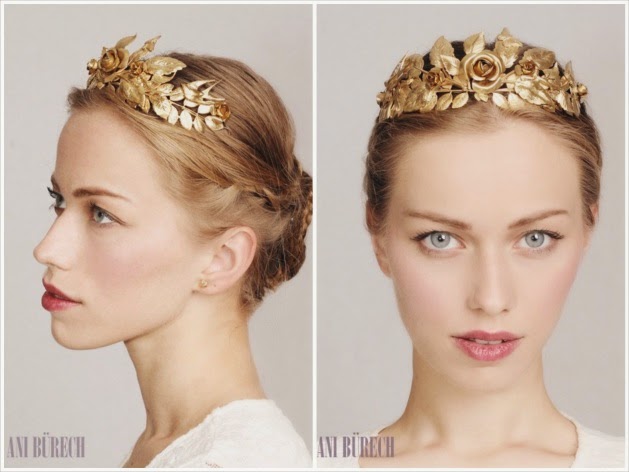 Bonita corona de novia Corona oro tipo tiara de estilo barroco con rosas para novia