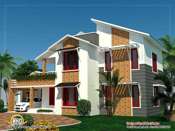 4 Bedroom Sloping roof house in Kerala - 2354 Sq. Ft. - April 2012