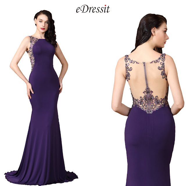 Sleeveless Purple Embroidery Beaded Formal Evening Gown