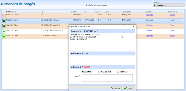 Demande, validation et notification de congés