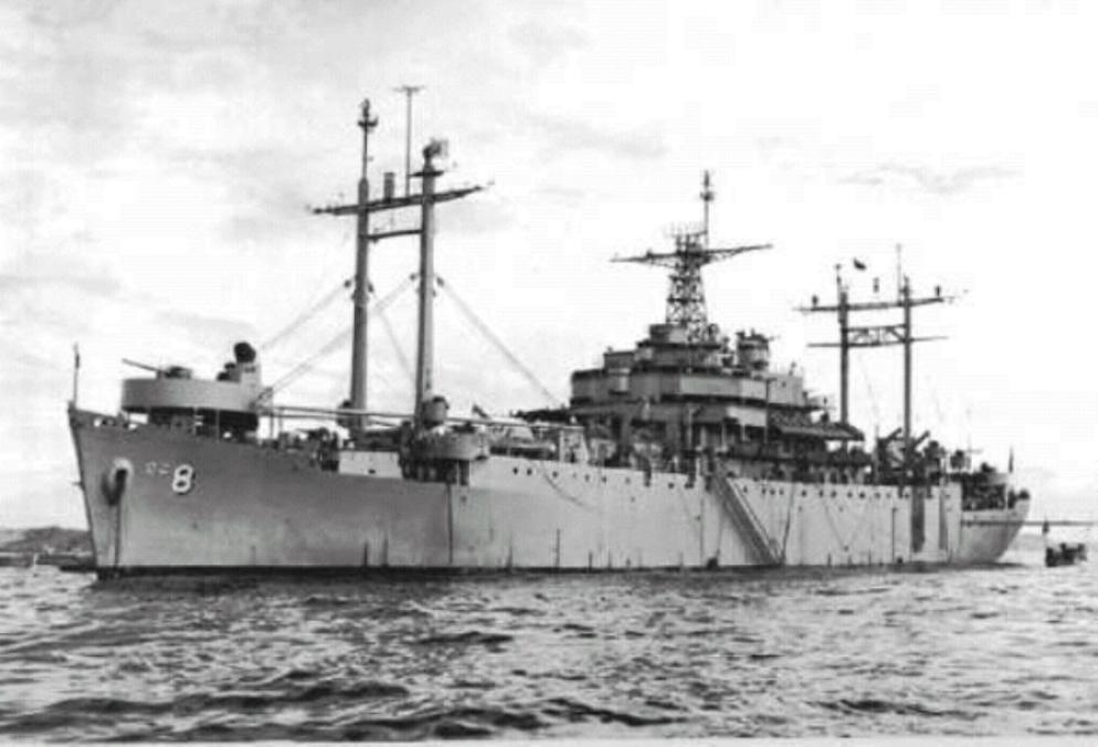 Historical event and rare war photo USS Mt. Olympus AGC8