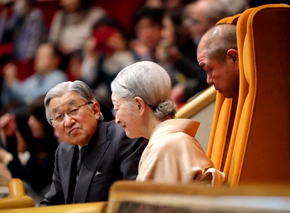 Emperor Akihito and Empress Michiko attended the opening of the New Year Grand Sumo Tournament at the Ryogoku Kokugikan