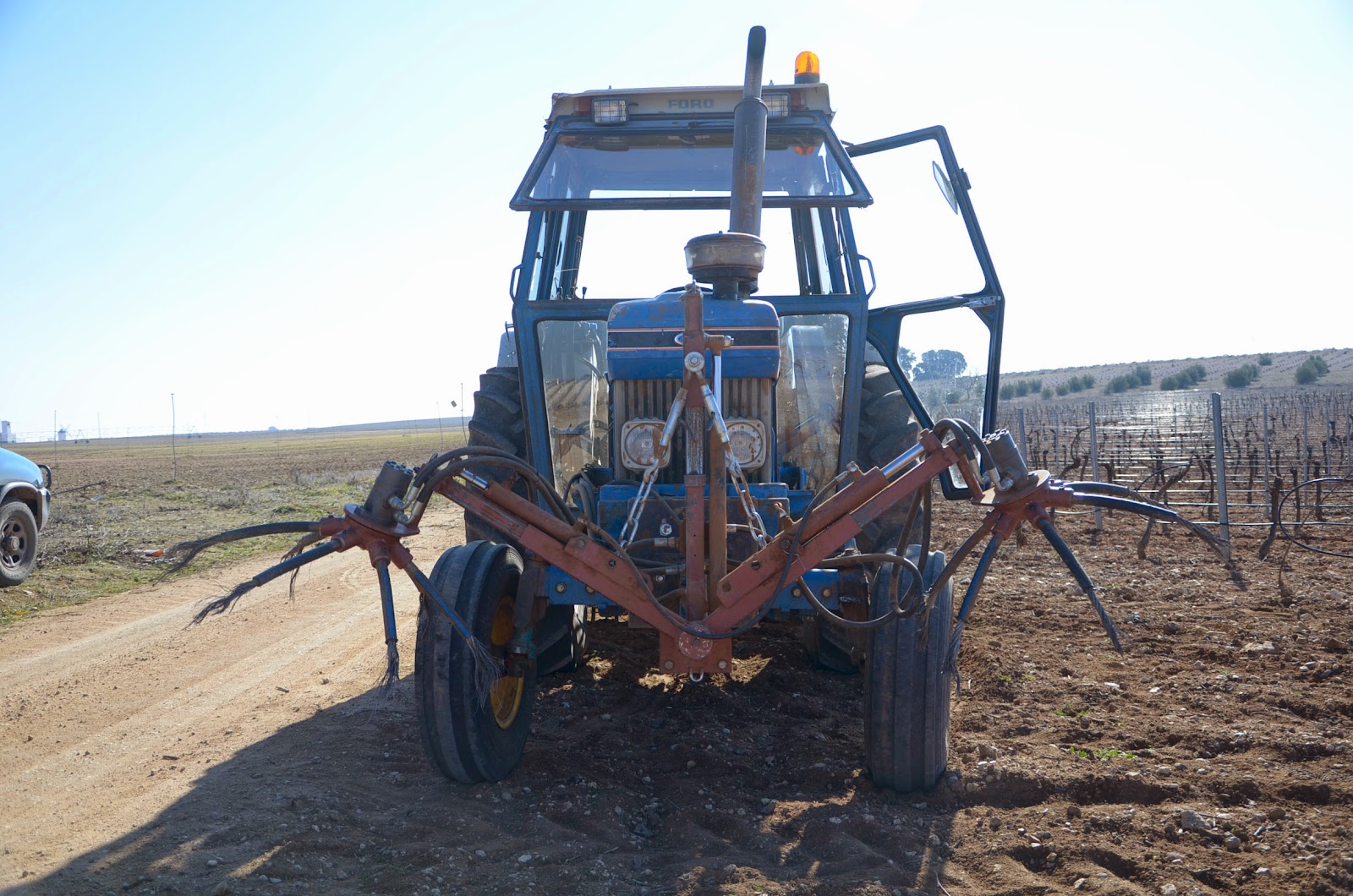 Sweeping and crushing vine shoots