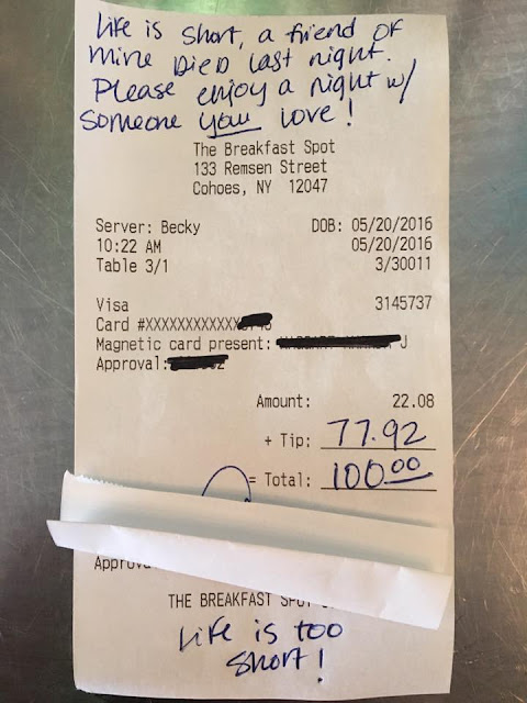Waitress ‘left on verge of tears’ after grieving customer leaves $77.92 tip and inspiring note Waitress ‘left on verge of tears’ after grieving customer leaves $77.92 tip and inspiring note