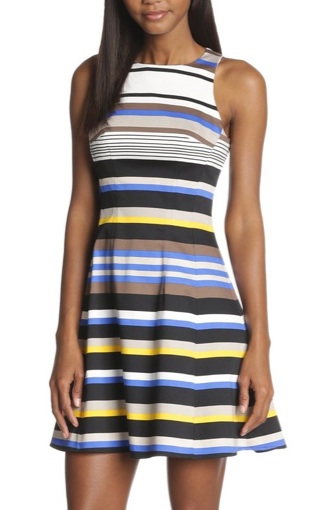 Mixed Stripe Fit-and-Flare Dress