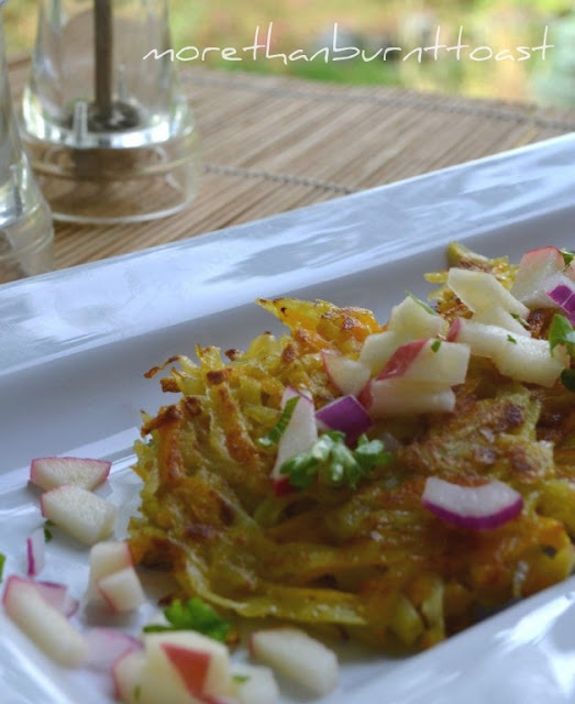   Curried Butternut Squash and Potato Latkes with Apple Salsa