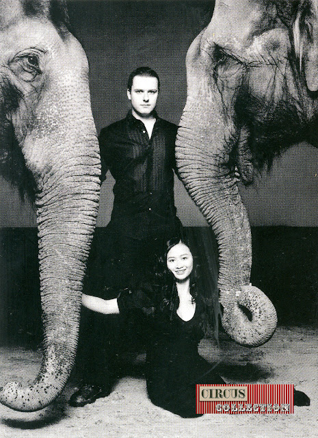 deux éléphants et le couple Franco Knie junior 