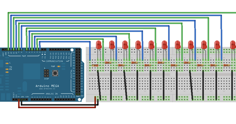 Analog Write with 12 LEDs on an Arduino Mega ~ Arduino Tutorial