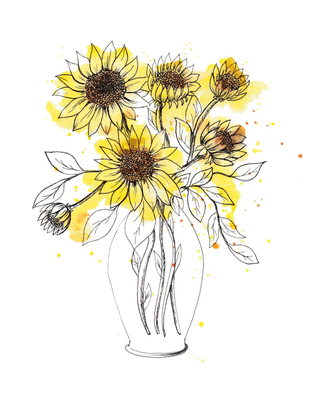 modern florals watercolor yellow sunflowers illustration by Stella Visual