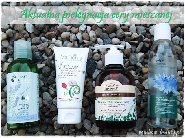 Pielęgnacja i demakijaż twarzy - tonik Baikal Herbals, peeling VisPlantis, żel Green Pharmacy i płyn micelarny Tołpa