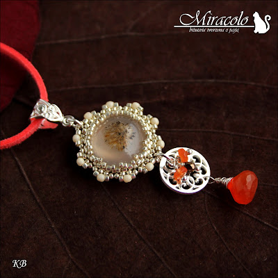 Miracolo, agat dendrytowy, karneol, agate pendant