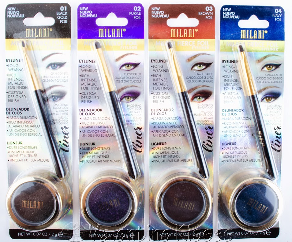 Valentine Kisses Milani Fierce Foil Eyeliner all 4 shades swatches