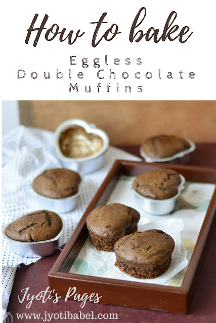 Eggless Double Chocolate Muffins | Made with wholewheat flour this is quite a healthy recipe and it tastes awesome | www.jyotibabel.com | how to make eggless double chocolate muffins from scratch