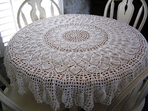 1st tablecloth made.  Finished in 2008. Pineapple Potpourri.  A free pattern on the web