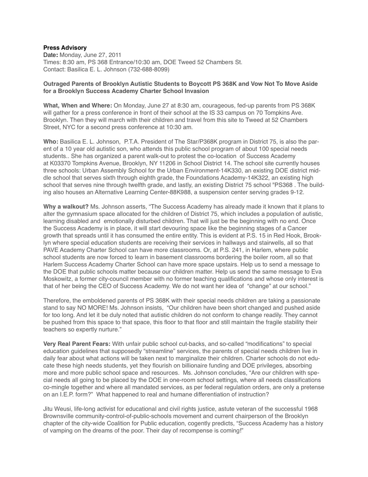Ed Notes Online Outrage at Eva Moskowitz Parents of Brooklyn Autistic Students to Boycott PS