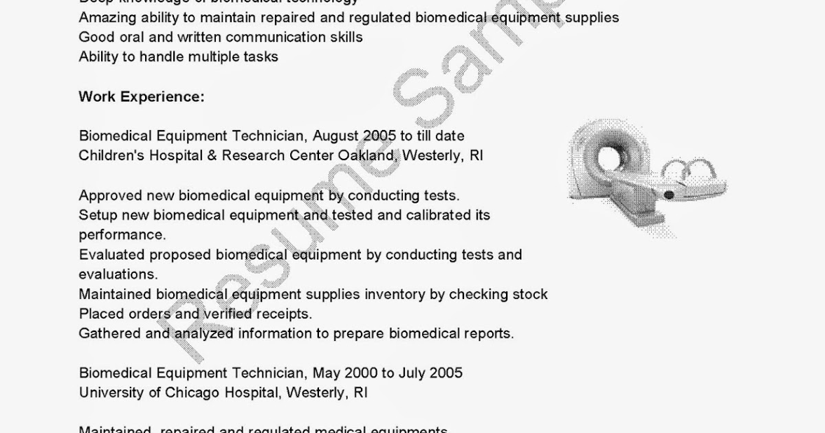 Biomedical service technician resume