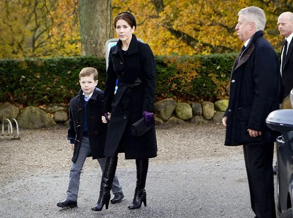 Crown Princess Mary and her oldest son Prince Christian arrived to Vinderød church to attend the funeral of her lady's maid, Tina Jørgensen in Copenhagen