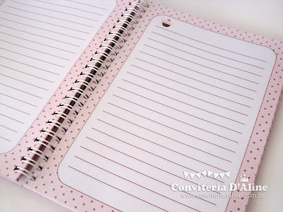 caderno receitas personalizado rosa marrom poá