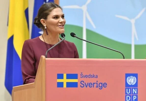 Crown Princess Victoria wore Andiata Kamille trousers and Kiana blouse. Vogt bag and Stinaa J boots. Oscar de la Renta earrings