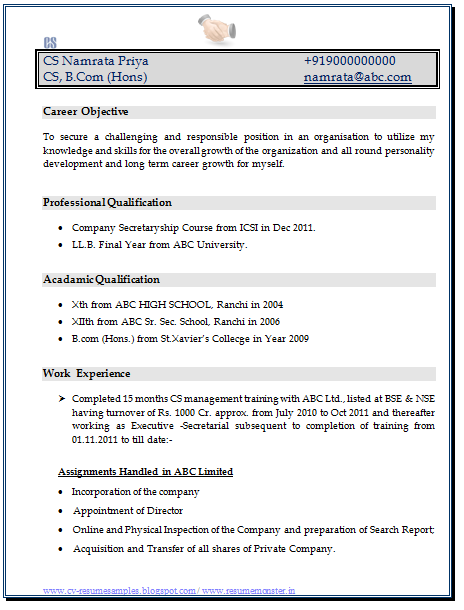 Over 10000 CV and Resume Samples - Company Secretary Resume Sample (1) 
