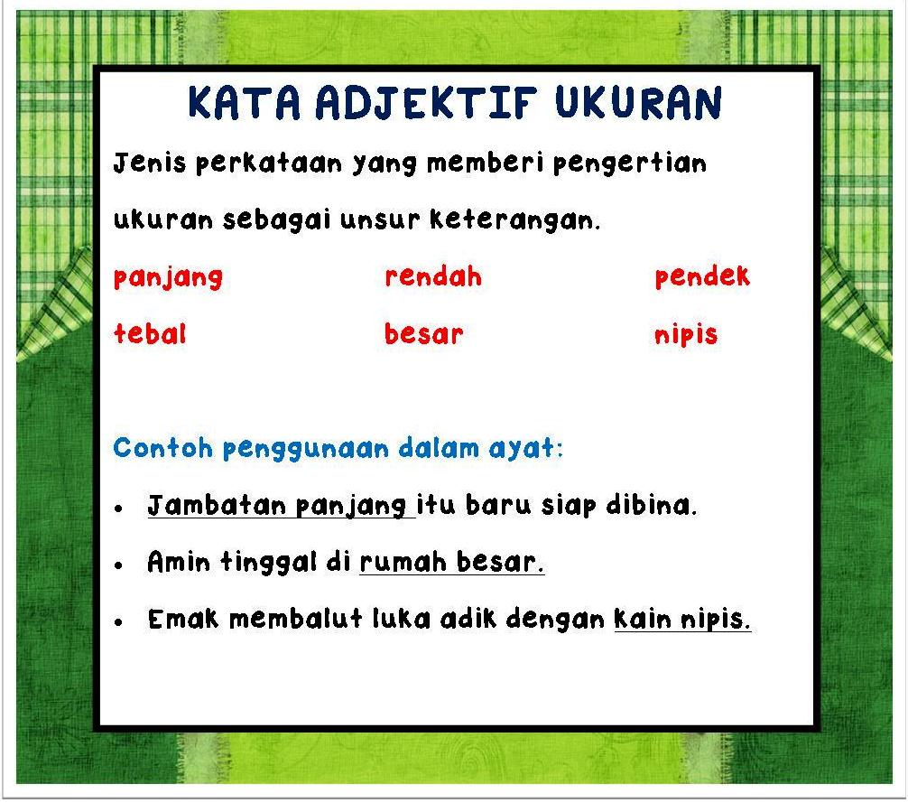 Contoh Kata Adjektif Ukuran Tahun 2 Ppt Bahasa Melayu Powerpoint