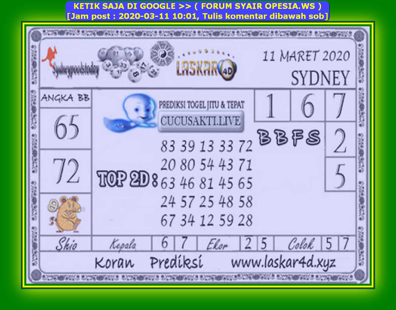 Kode Syair Sydney 11 Maret 2020 Forum Syair Togel Hongkong Singapura Sydney