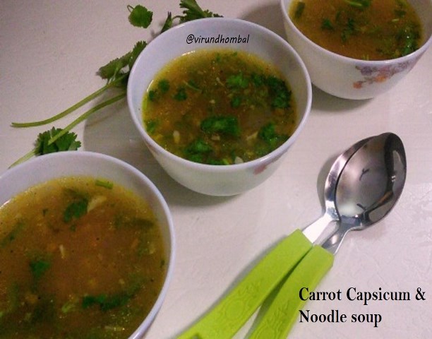 Carrot Capsicum & Noodle Soup | How to prepare Carrot Capsicum & Noodle Soup with step by step instructions | Soup recipes