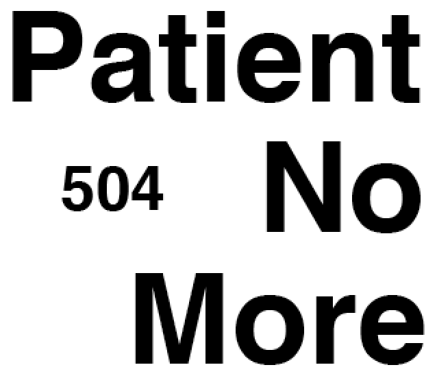504 Patient No More logo. The words Patient No More are large and justified right with the numbers 504 small and to the left.