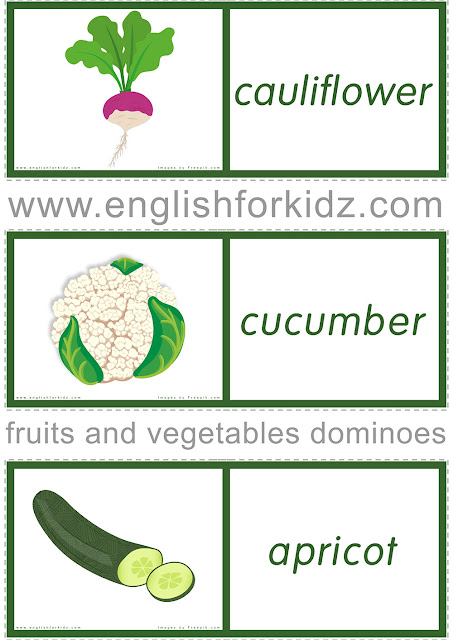 Printable fruits and vegetables dominoes for ESL students