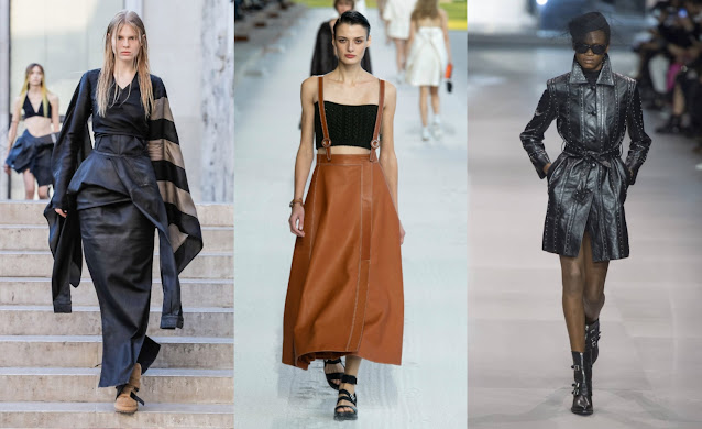 fashion collage with sleek leather fashion trend by Rick Owens, Hermes, Celine