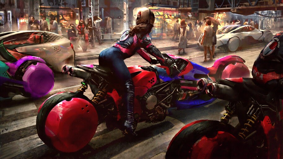 Cyberpunk, Biker, Girl, Digital Art, Motorcycle, Sci-Fi, 4K, #4.2030