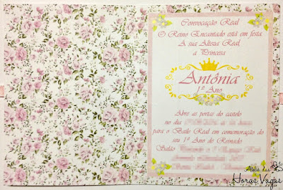 convite aniversário artesanal infantil personalizado ursinha princesa floral delicado provençal 3d