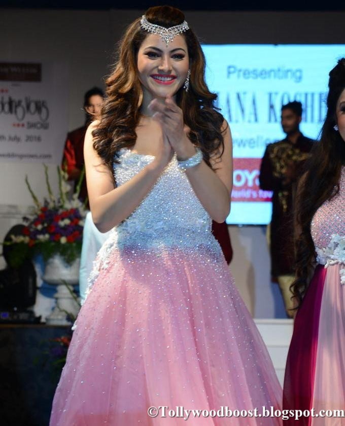 Indian Model Urvashi Rautela Fashion Show Ramp Walk In Pink Dress