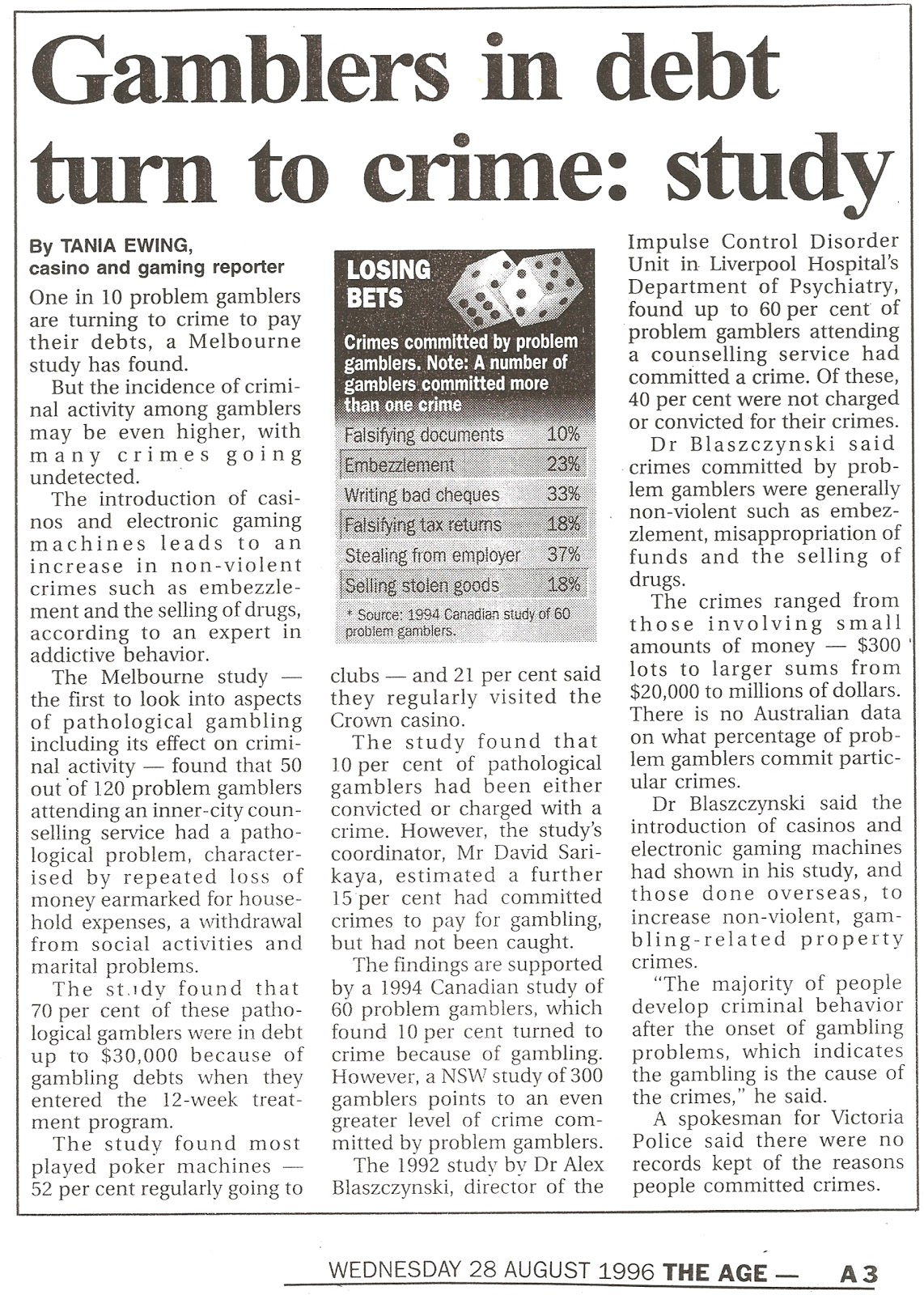 David Sarikaya Gamblers in debt turn to crime study