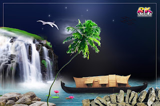 Waterfall background with Boat