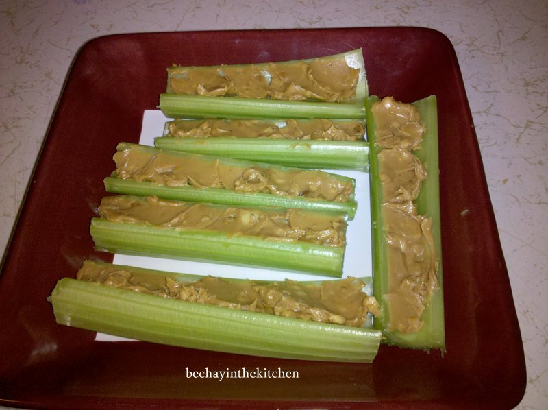 Bechay and Food Celery Sticks with Peanut Butter
