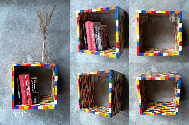 shelf in made from LEGO pieces