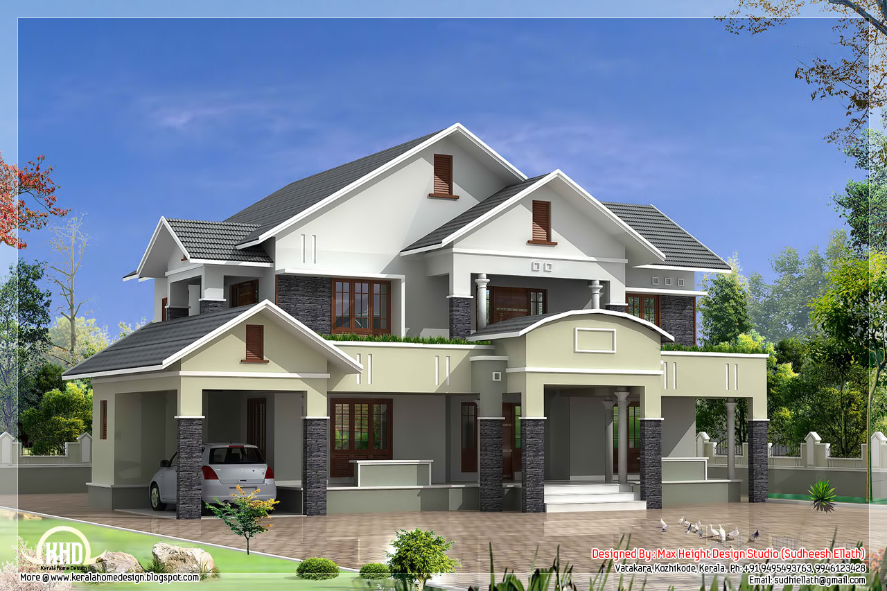  sloped roof house in 2900 sq.feet  Kerala home design and floor plans