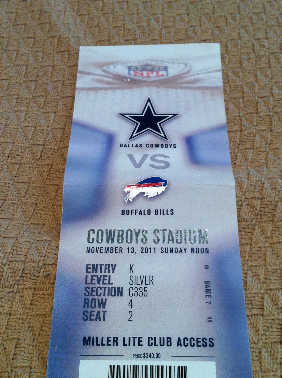 Ticket Stubs Dallas Cowboys vs. Buffalo Bills