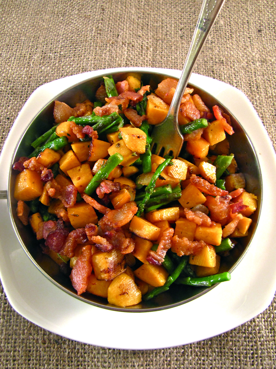 ChowGals Sweet Potato and Asparagus Hash