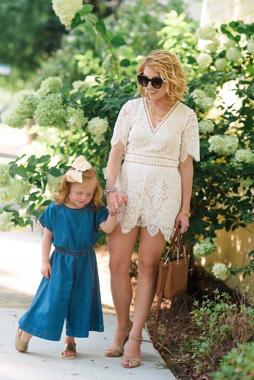 Nordstrom Anniversary Sale Mommy and Me Looks: Lace Romper and Denim Jumpsuit - Something Delightful 