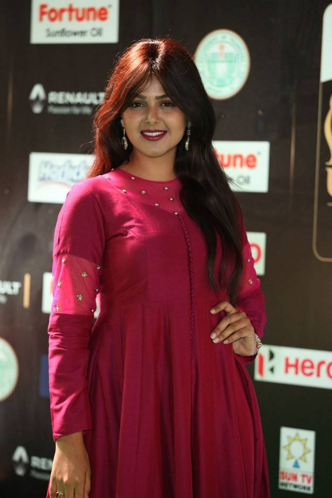 Indian Actress Monal Gajjar At IIFA Awards 2017 In Maroon Dress