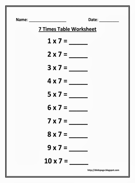  Multiplication Table Of 7