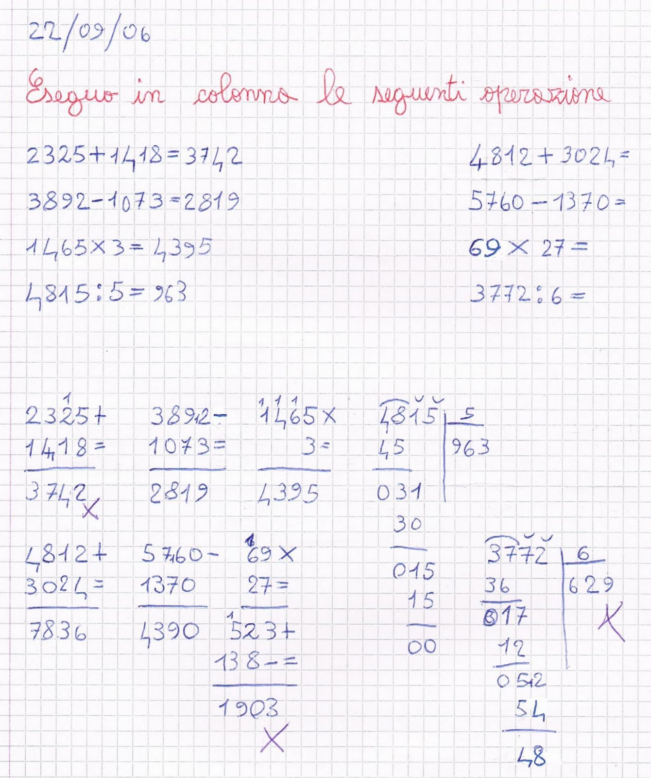 Operazioni In Colonna Dettato Di Grandi Numeri