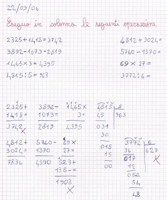 Operazioni in colonna, dettato di grandi numeri