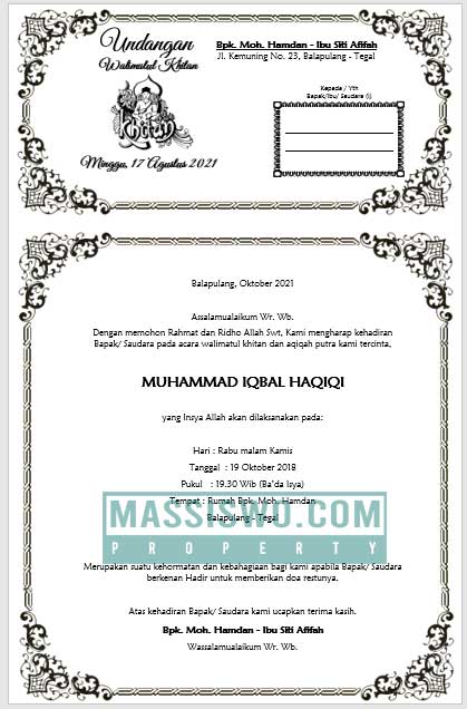 17+ Undangan Walimatul Khitan Format Word (Bisa di Edit) - Massiswo.Com