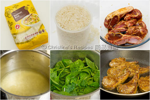 煎羊扒配菠菜飯製作圖 Pan-fried Lamb Cutlets with Spinach Rice Procedures