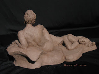After the Bath Back View Terra-cotta Sculpture Two Women